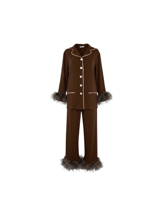 Sleeper Other - Luxury SLEEPER Brown Feather-Trim Pajama Set XS